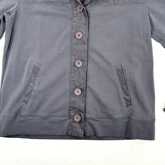 Hot Cotton Button Front Hooded Shacket Women's Size S Gray Lagenlook Tunic Boho - Picture 3 of 9